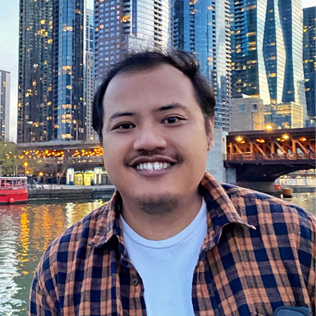 Man in blue shirt